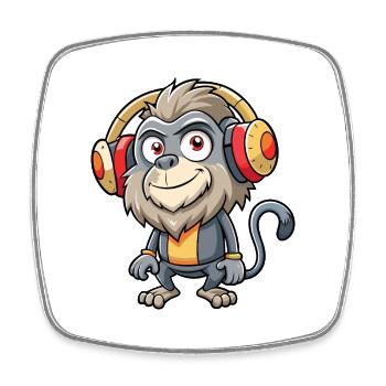 Baboon Funny Cartoon Character Headphone Music - Square fridge magnet - white - Front