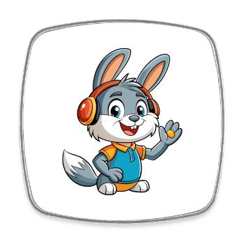 Kaninchen Lustige Cartoon Figur Kopfhörer Musik - Viereckiger Kühlschrankmagnet - Weiß - Vorne