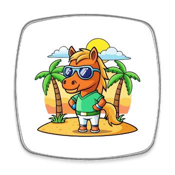Pferd Lustige Cartoon Sommer Strand Sonnenbrille - Viereckiger Kühlschrankmagnet - Weiß - Vorne