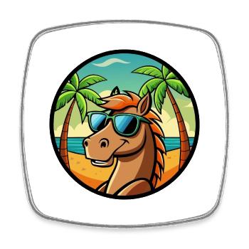 Cheval Drôle Dessin Animé Plage D’été Lunettes De Soleil Cool - Magnet carré - blanc - Devant