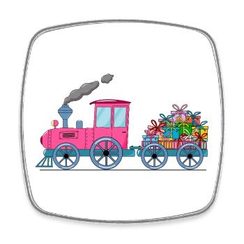 Train pour enfants avec remorque rose - Magnet carré - blanc - Devant