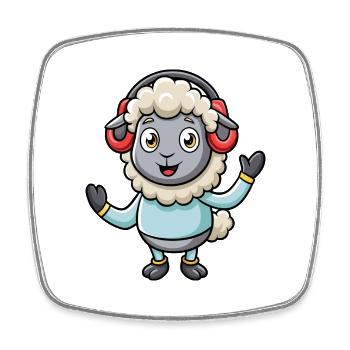 Schaf Lustige Zeichentrickfigur Kopfhörer Musik - Viereckiger Kühlschrankmagnet - Weiß - Vorne