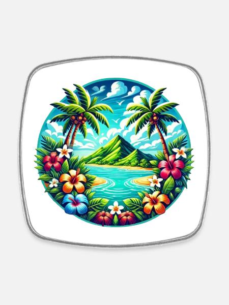 Caribbean Island Logo - Square fridge magnet - white