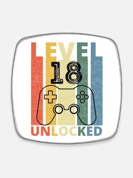 Level 18 Freigeschaltet Lustiger Gamer Geburtstag Achtzehn - Viereckiger Kühlschrankmagnet - Weiß