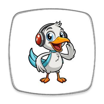 Pelican Funny Cartoon Character Musique de casque - Magnet carré - blanc - Devant