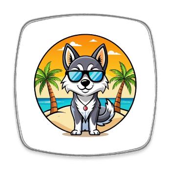 Alaskan Klee Kai Hunderasse Cartoon Sonnenbrille Strand - Viereckiger Kühlschrankmagnet - Weiß - Vorne