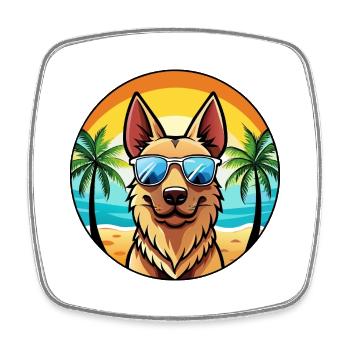 Dutch Shepherd Dog Breed Cartoon Sunglasses Beach - Square fridge magnet - white - Front