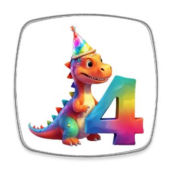 DINO 4 JAHRE DINOSAURIER 4. GEBURTSTAG - Viereckiger Kühlschrankmagnet - Weiß - Vorne