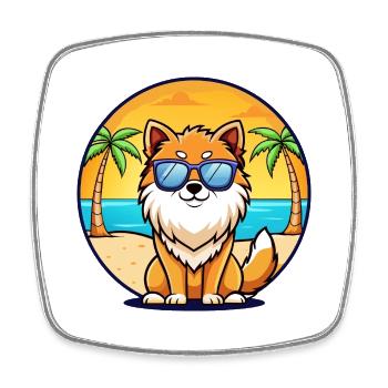 Loulou de Poméranie Spitz Chien Race Dessin Animé Lunettes De Soleil Plage - Magnet carré - blanc - Devant