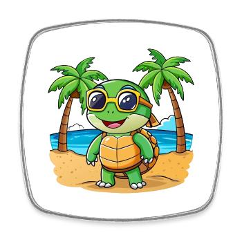 Turtle Funny Cartoon Summer Beach Sunglasses - Square fridge magnet - white - Front