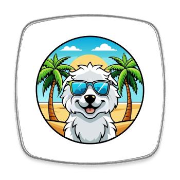 Kuvasz Ungarische Hunderasse Cartoon Sonnenbrille Strand - Viereckiger Kühlschrankmagnet - Weiß - Vorne