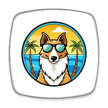 Smooth Collie Hunderasse Cartoon Sonnenbrille Strand - Viereckiger Kühlschrankmagnet - Weiß - Vorne