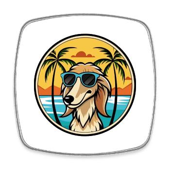 Saluki Dog Breed Cartoon Sunglasses Beach - Square fridge magnet - white - Front