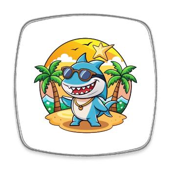 Shark Funny Cartoon Summer Beach Sunglasses - Square fridge magnet - white - Front