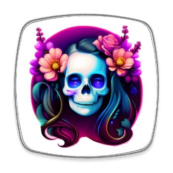 Dame du Crâne Mystique aux Fleurs – Néon Gothique - Magnet carré - blanc - Devant