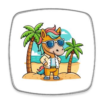 Pferd Lustige Cartoon Sommer Strand Sonnenbrille - Viereckiger Kühlschrankmagnet - Weiß - Vorne