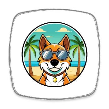 Russischer Harlekin Hund Rasse Cartoon Strand - Viereckiger Kühlschrankmagnet - Weiß - Vorne