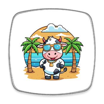 Kuh Lustige Cartoon Sommer Strand Sonnenbrille - Viereckiger Kühlschrankmagnet - Weiß - Vorne