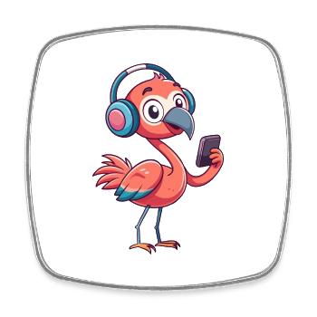 Flamingo Funny Cartoon Character Musique de casque - Magnet carré - blanc - Devant