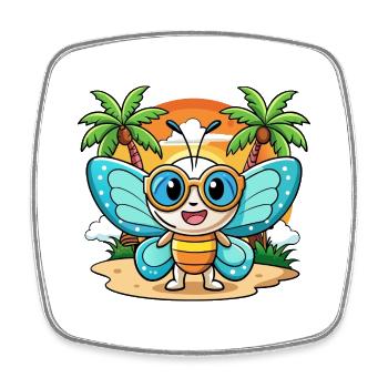 Schmetterling Lustige Cartoon Sommer Strand Sonnenbrille - Viereckiger Kühlschrankmagnet - Weiß - Vorne