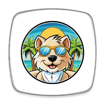 Bolognese Chien Race Dessin Animé Lunettes De Soleil Plage - Magnet carré - blanc - Devant