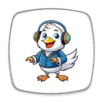 Möwe Lustige Zeichentrickfigur Kopfhörer Musik - Viereckiger Kühlschrankmagnet - Weiß - Vorne
