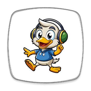 Ente Lustige Zeichentrickfigur Kopfhörer Musik - Viereckiger Kühlschrankmagnet - Weiß - Vorne