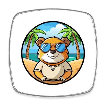 Cochon d’Inde Drôle Dessin Animé Plage Été Lunettes de soleil - Magnet carré - blanc - Devant