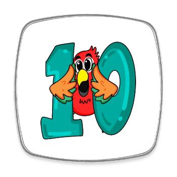 10 anniversaire - oiseau perroquet avec le numéro 10 - Magnet carré - blanc - Devant