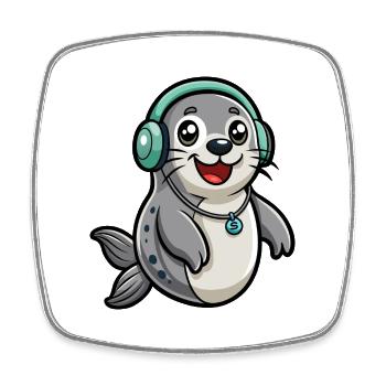 Seal Funny Cartoon Character Musique de casque - Magnet carré - blanc - Devant