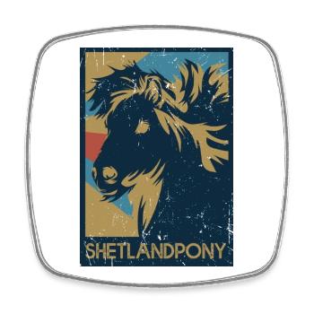 Wuscheliges Shetlandpony Ponyhof - Viereckiger Kühlschrankmagnet - Weiß - Vorne