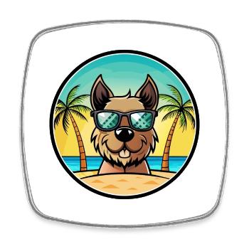 Gull Terrier Chien Race Dessin Animé Lunettes De Soleil Plage - Magnet carré - blanc - Devant