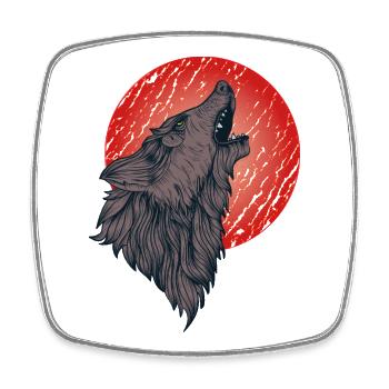 Loup hurlant, pleine lune - Magnet carré - blanc - Devant