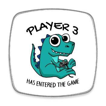 Drittes Kind Spieler 3 Schwanger Baby Dinosaurier - Viereckiger Kühlschrankmagnet - Weiß - Vorne