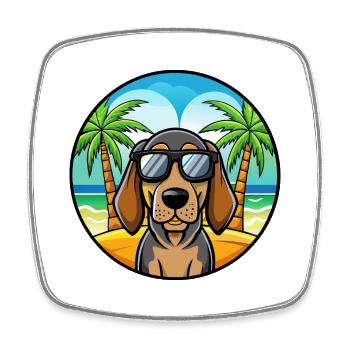 Schwarz Und Tan Coonhound Hunderasse Cartoon Strand - Viereckiger Kühlschrankmagnet - Weiß - Vorne