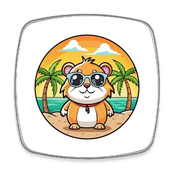 Cochon d’Inde Drôle Dessin Animé Plage Été Lunettes de soleil - Magnet carré - blanc - Devant