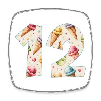 GLACE NUMÉRO 12 ANS CRÈME GLACÉE 12E ANNIVERSAIRE - Magnet carré - blanc - Devant