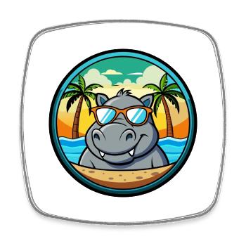Nilpferd Lustige Cartoon Sommer Strand Sonnenbrille Cool - Viereckiger Kühlschrankmagnet - Weiß - Vorne