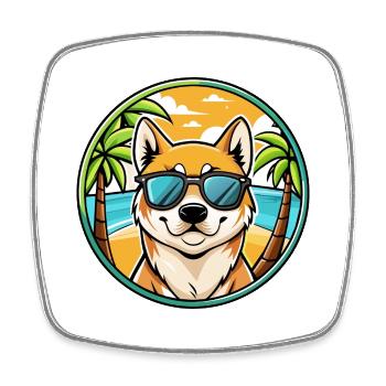 Jindo Dog Breed Cartoon Sunglasses Beach - Square fridge magnet - white - Front