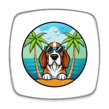 Basset Bleu De Gascogne Hunderasse Cartoon Beach - Viereckiger Kühlschrankmagnet - Weiß - Vorne