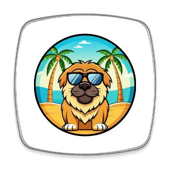 Tibetische Dogge Hunderasse Cartoon Sonnenbrille Strand - Viereckiger Kühlschrankmagnet - Weiß - Vorne