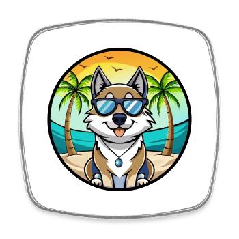 Schwedischer Elchhund Hunderasse Cartoon Sonnenbrille Strand - Viereckiger Kühlschrankmagnet - Weiß - Vorne