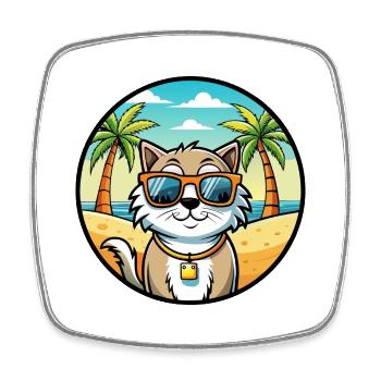 Ragamuffin Katzenrasse Cartoon Sonnenbrille Strand - Viereckiger Kühlschrankmagnet - Weiß - Vorne
