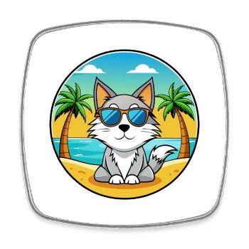 Carélie Bobtail Cat Breed Cartoon Sunglass Beach - Magnet carré - blanc - Devant