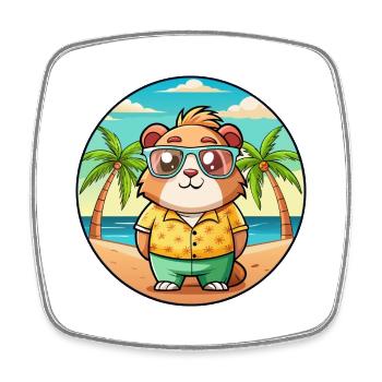 Cochon d’Inde Drôle Dessin Animé Plage Été Lunettes de soleil - Magnet carré - blanc - Devant