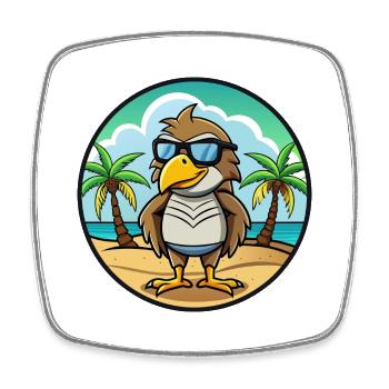Hawk Drôle Dessin Animé Plage D’été Lunettes De Soleil Autocollant - Magnet carré - blanc - Devant