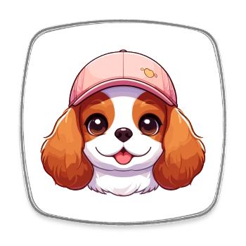 Chien Cavalier King Charles chien - casquette rose - Magnet carré - blanc - Devant