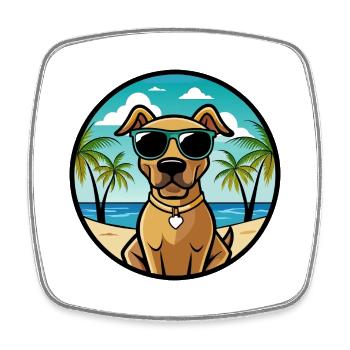 Black Mouth Cur Dog Breed Cartoon Sunglasses Beach - Square fridge magnet - white - Front