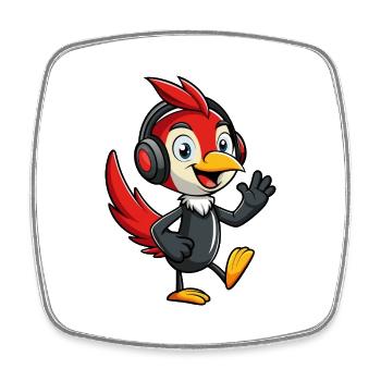 Woodpecker Lustige Zeichentrickfigur Kopfhörermusik - Viereckiger Kühlschrankmagnet - Weiß - Vorne