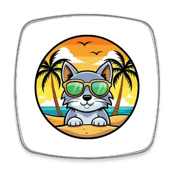 Australische Nebelkatzenrasse Cartoon Sonnenbrille Strand - Viereckiger Kühlschrankmagnet - Weiß - Vorne